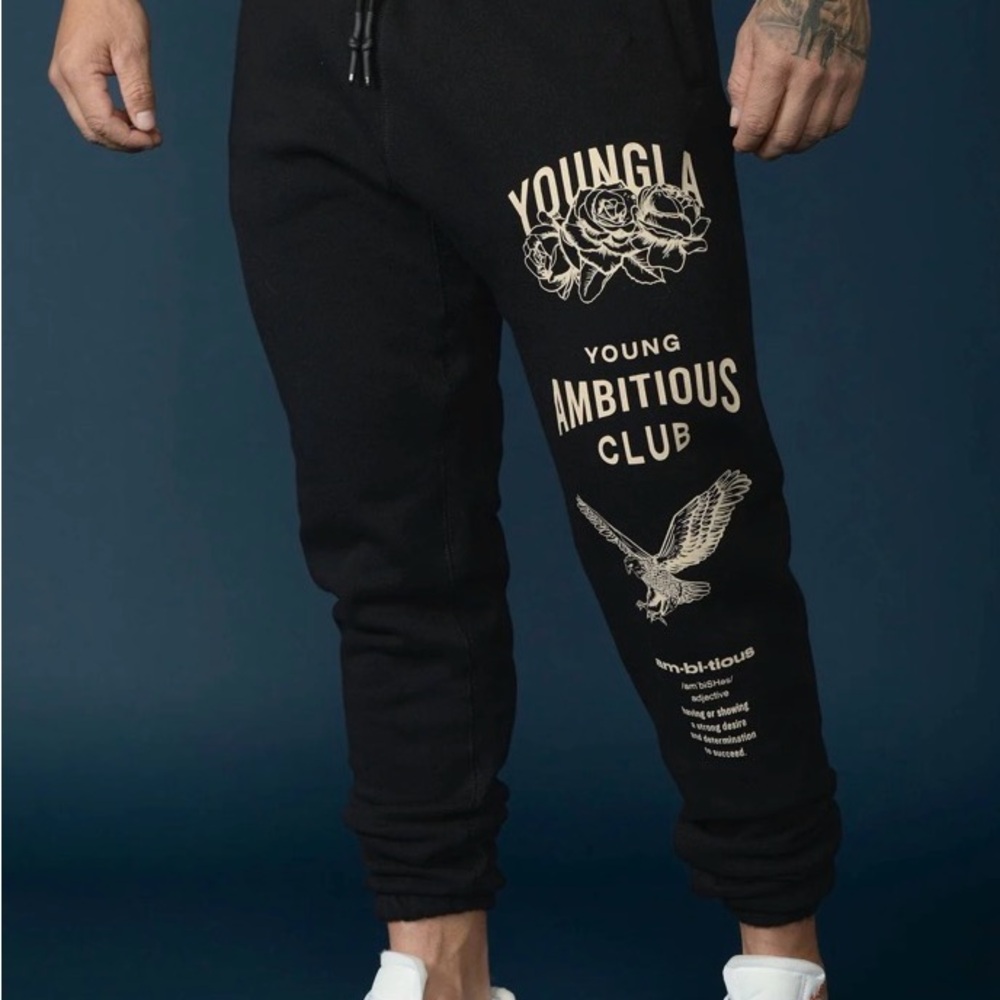 YoungLA Black Joggers with Cream Graphics